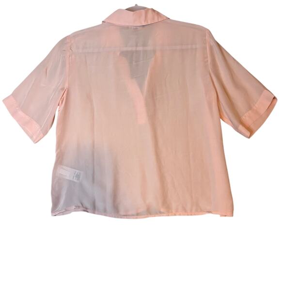 J.Crew Bungalow Popover Blouse M Pink Crepe de Chine V-Neck NWOT - Picture 3 of 7